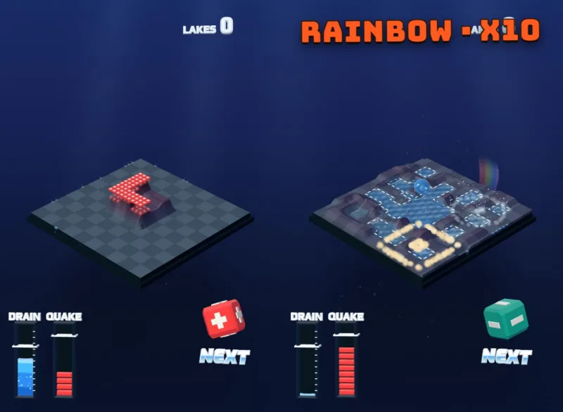 A board crowded with lakes under the banner RAINBOW ×10